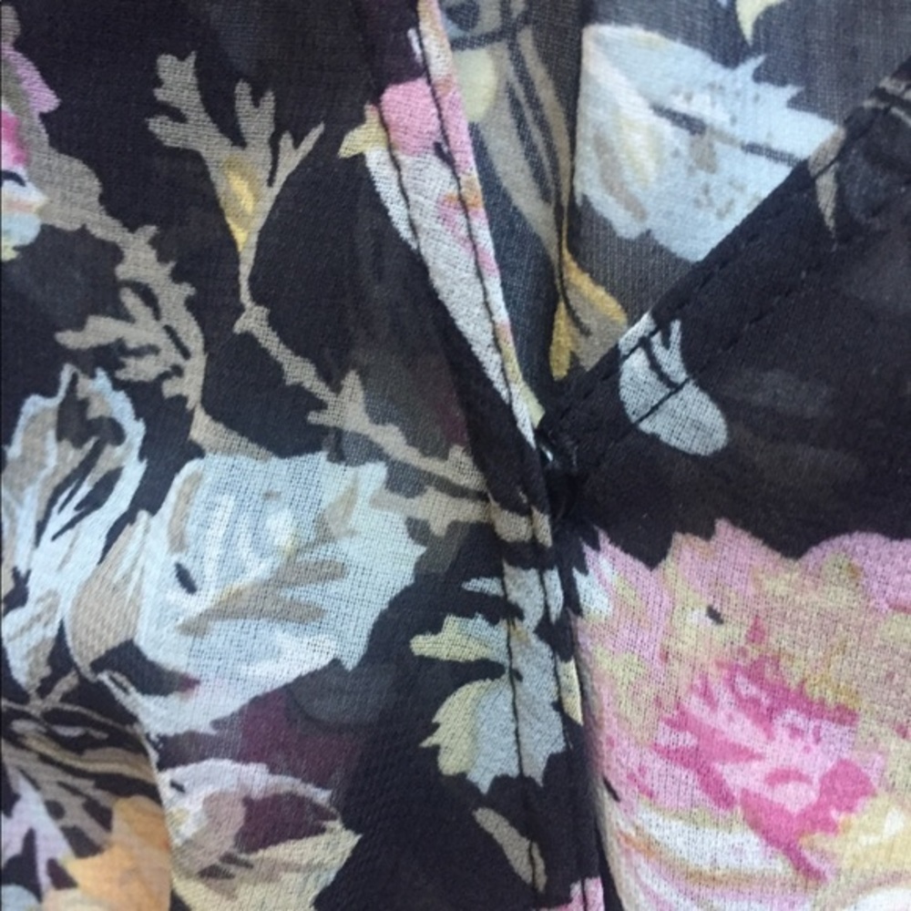 Reformed floral sheer‎ dress w/ front side zipper, Asymmetrical, v-neck, casual - Picture 7 of 9